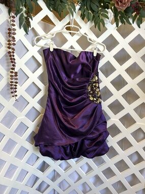 Trixxi Purple Strapless Satin Mini Dress Ruched Jeweled Cocktail Size 5